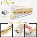 Varuni- Gold Desk Accessories- Office Accessories -Gift Set- Heavy Duty Stapler, Pen Organizer, Tape Dispenser Desk, Clear Sticky Notes- Including Clear Tape and 1000 Staples- Acrylic Desk - Image 3